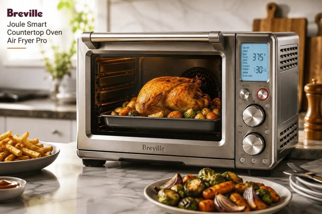 A modern smart oven integrated into a bright and clean contemporary kitchen space.