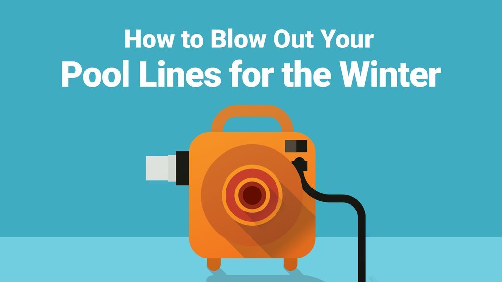 A portable air compressor sits on a pool deck for winterizing swimming pool plumbing.