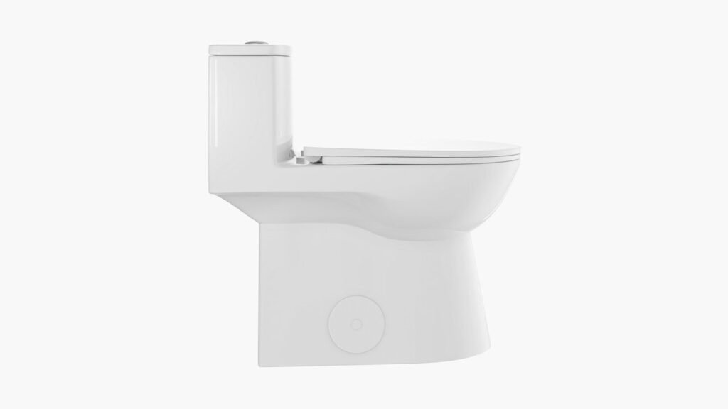 A modern dual flush toilet with a comfortable seat in a bright bathroom.