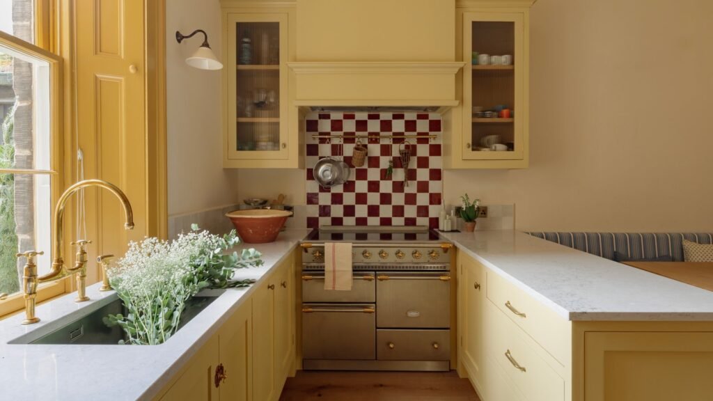 A close-up of a kitchen cabinet showcasing a high-quality Farrow and Ball paint finish.