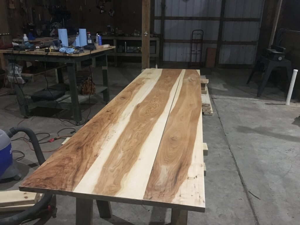A clear satin finish is applied to a beautiful piece of natural hickory wood.