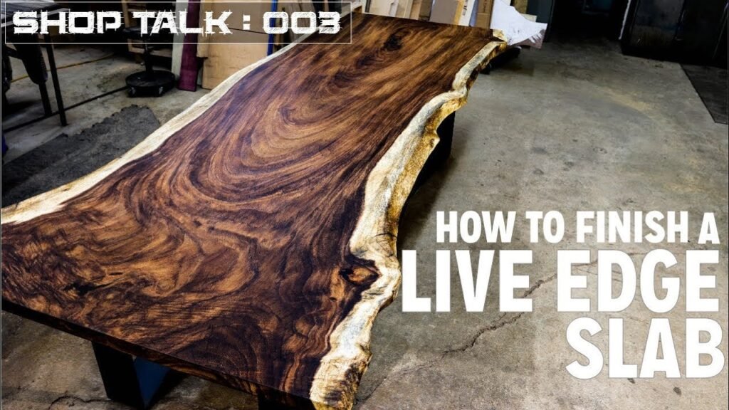 A beautiful walnut slab being finished with oil to highlight its natural wood grain.