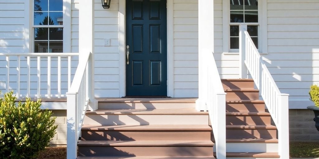 A freshly painted set of outdoor steps in a modern home entrance area.