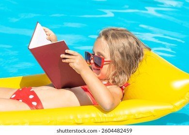 An ergonomic pool float with an open book resting on the water surface.