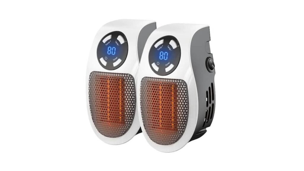 A modern programmable space heater provides warmth in a cozy, minimalist living room.