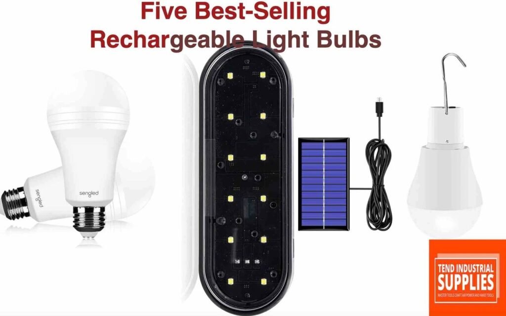 A glowing rechargeable light bulb inside a modern lamp providing warm ambient home lighting.