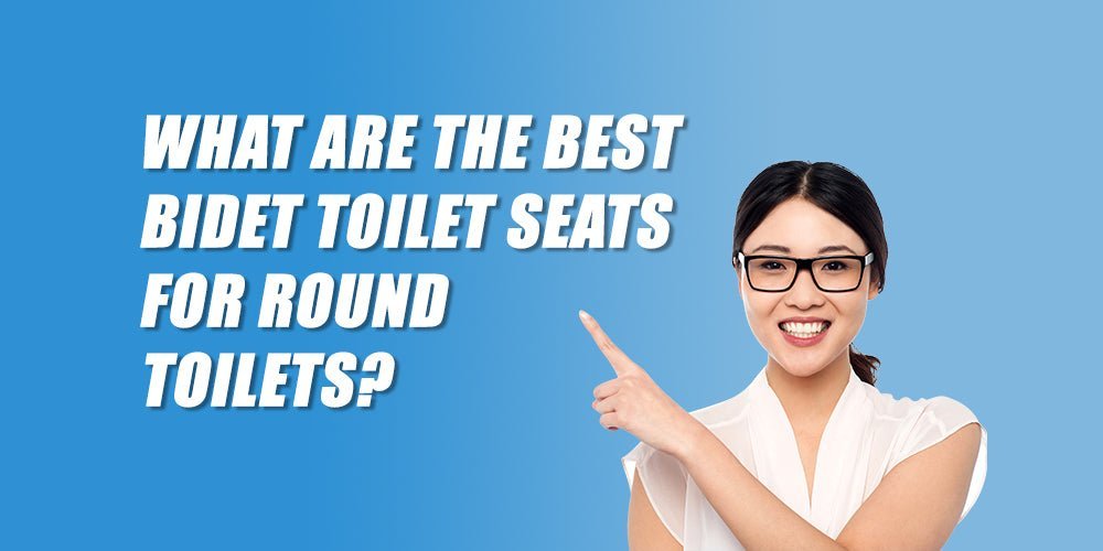 A modern white round toilet seat installed in a clean, bright bathroom.