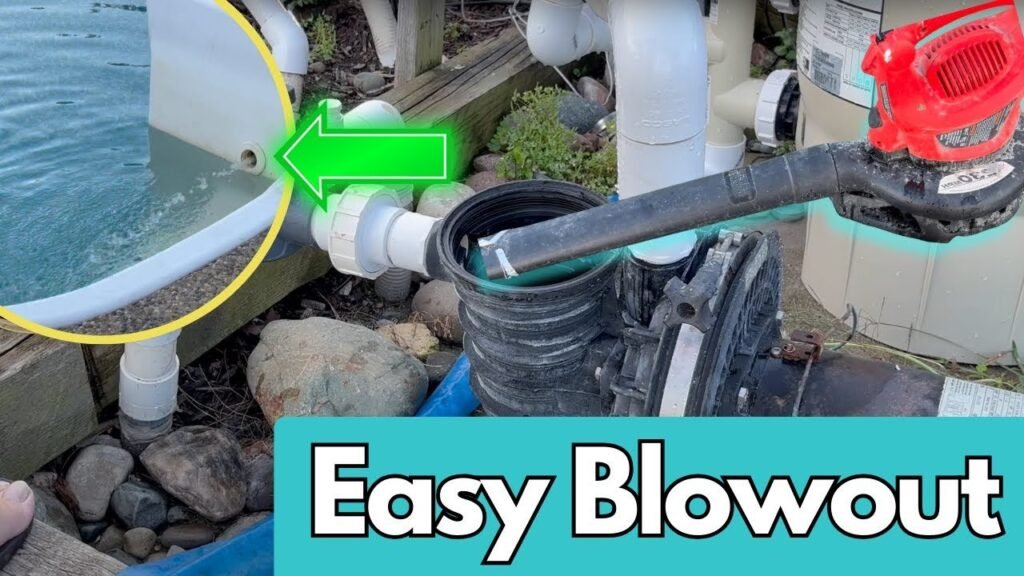 A professional shop vac prepared for blowing out pool lines on a deck.