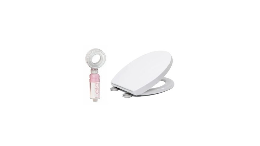 A clean, modern toilet seat installed in a bright, contemporary bathroom setting.