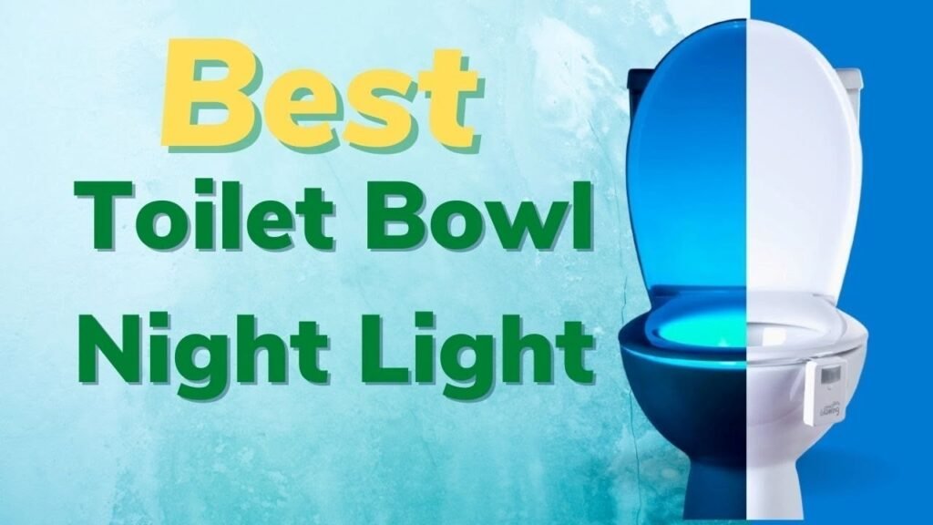 A modern bathroom toilet featuring an integrated soft blue night light for nighttime visibility.