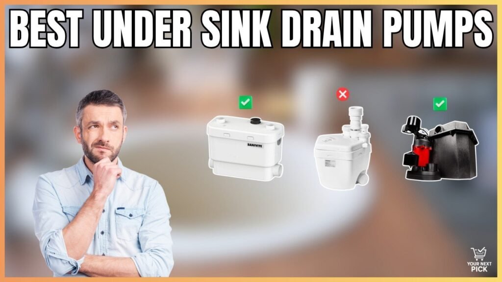 A compact under sink drain pump installed inside a clean kitchen cabinet.