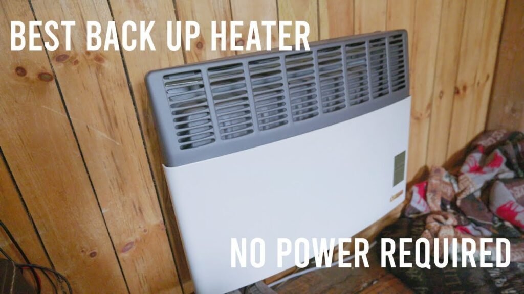 A modern vented propane heater provides efficient warmth inside a cozy wooden cabin.