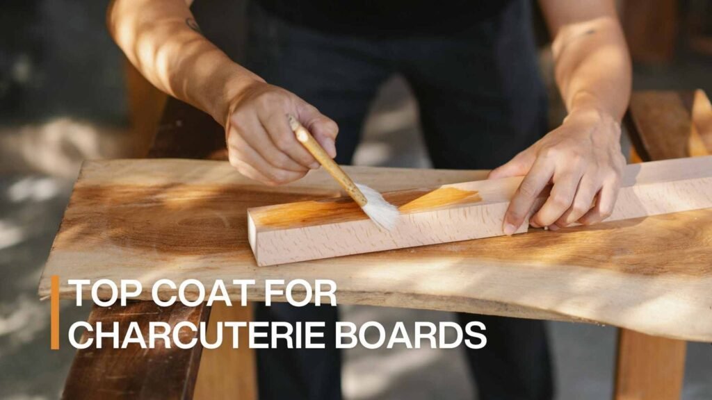A gourmet charcuterie board with food-safe wood finish displayed on a rustic table.