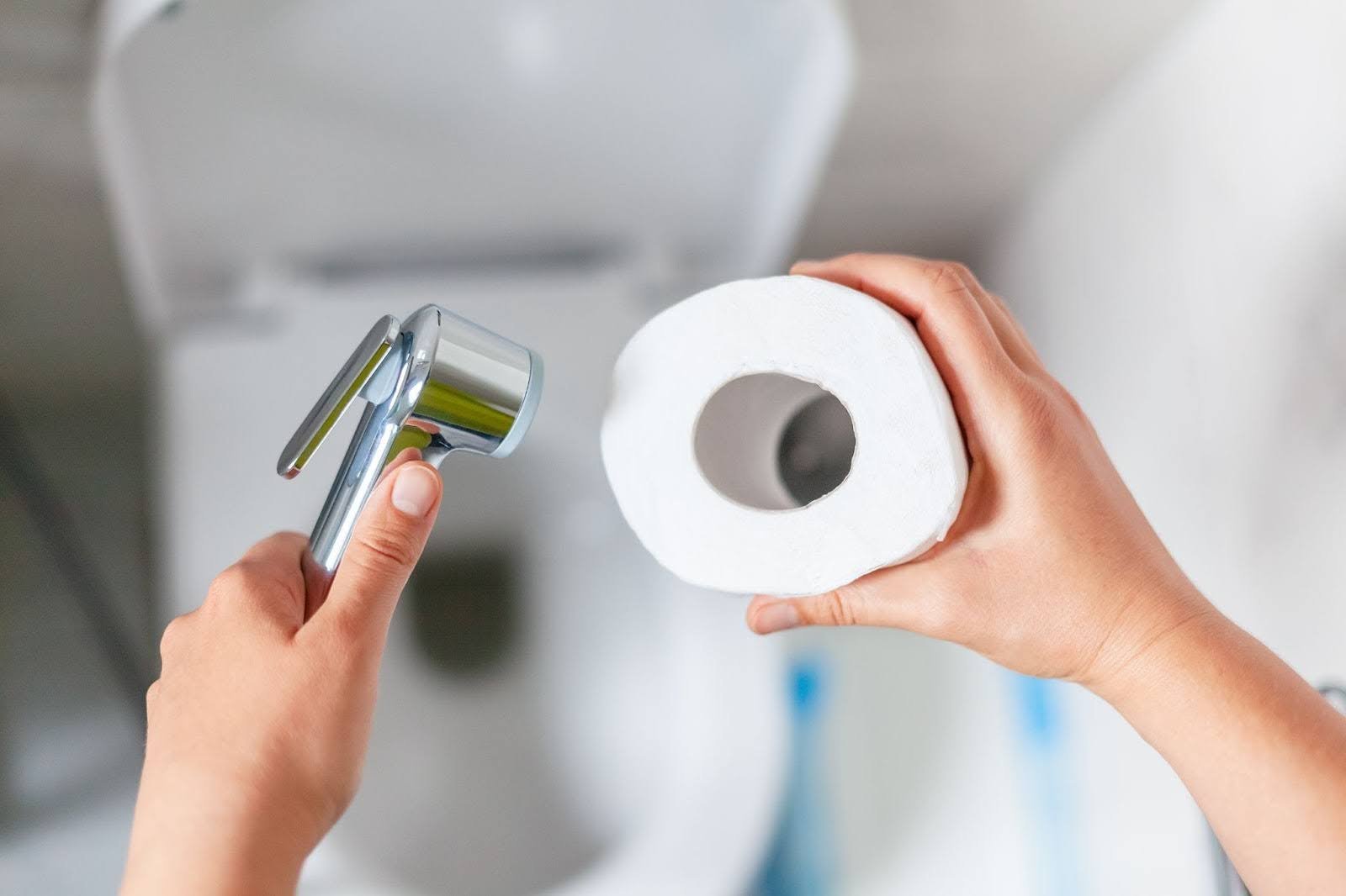 Various bidet styles and toilet paper are displayed to compare bathroom equipment costs.