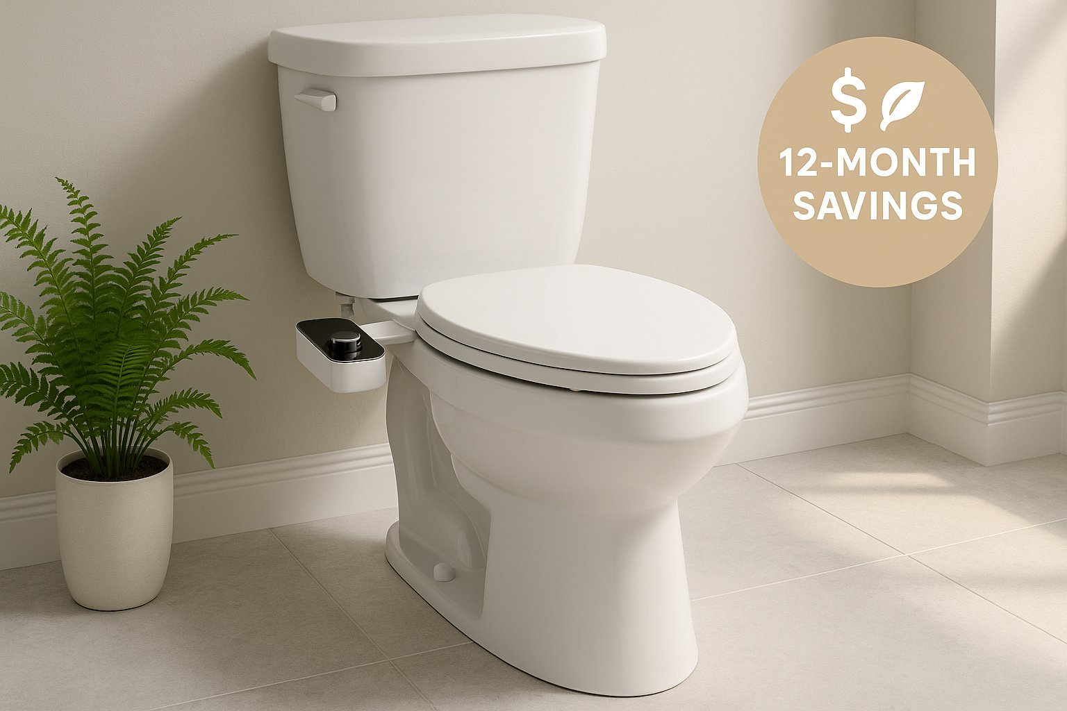 A stainless steel handheld bidet sprayer is mounted on a clean tiled bathroom wall.