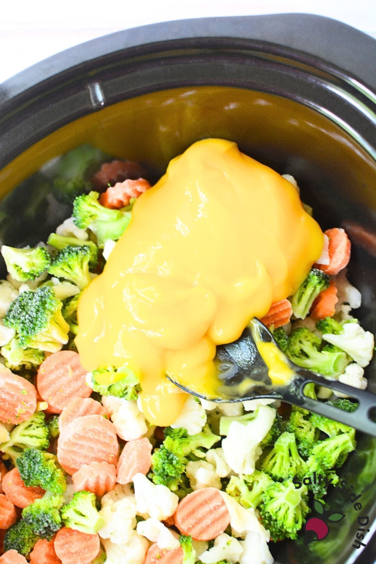 Close up of vegetable stew in a slow cooker to troubleshoot cooking issues.