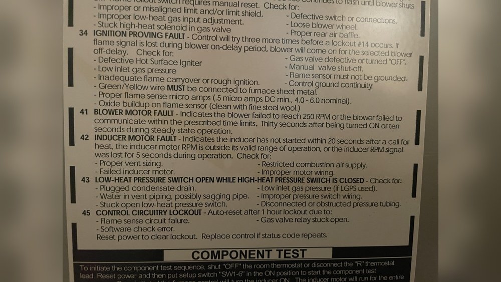 Carrier Furnace Error Codes