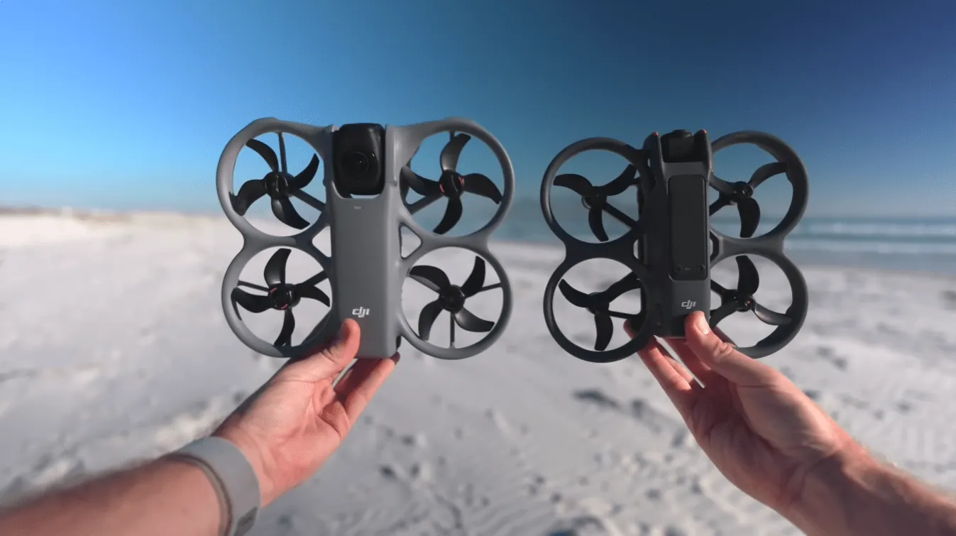 The DJI Avata 2 drone hovering gracefully in a clear outdoor environment.