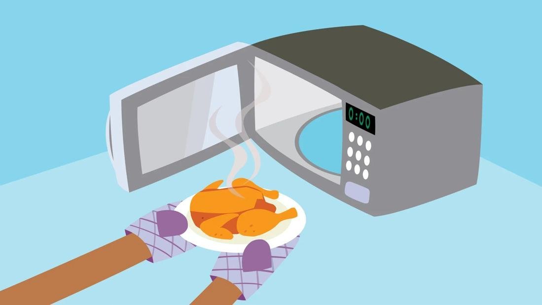Assorted food containers on a kitchen counter show potential side effects of heating food.