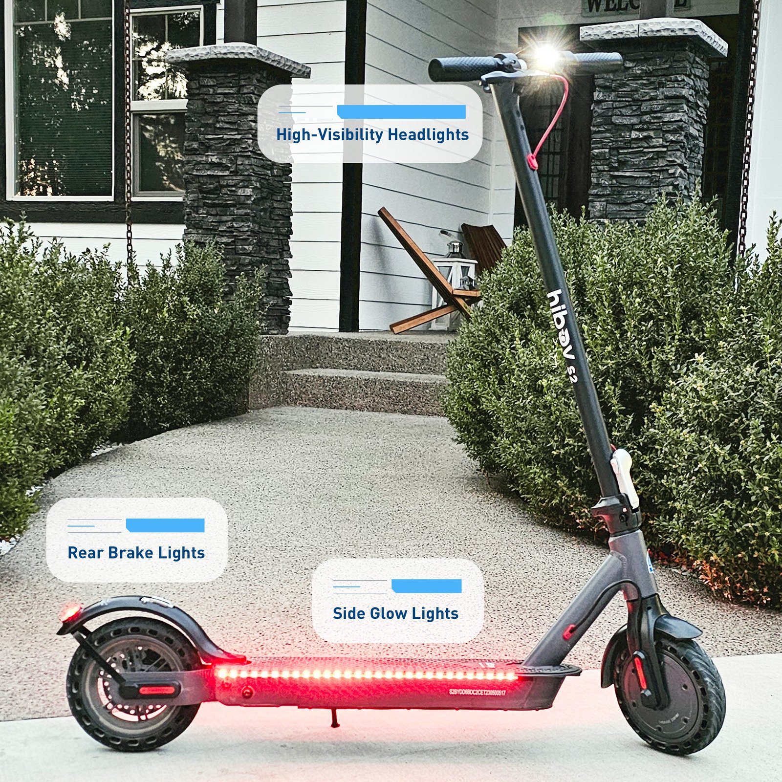 A neatly folded electric scooter stored in a bright modern hallway.