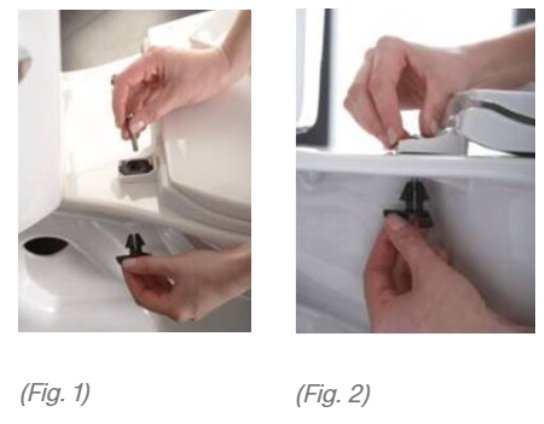 Hands using a screwdriver to remove a toilet seat in a modern bathroom.