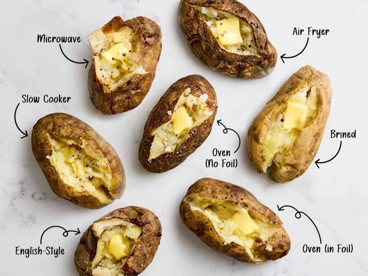 A perfectly baked jacket potato with a fluffy interior and crispy skin.