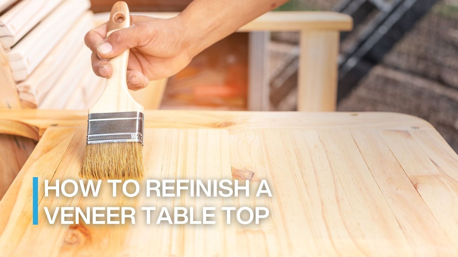 Essential cleaning supplies for maintaining a veneer table top arranged on a table.