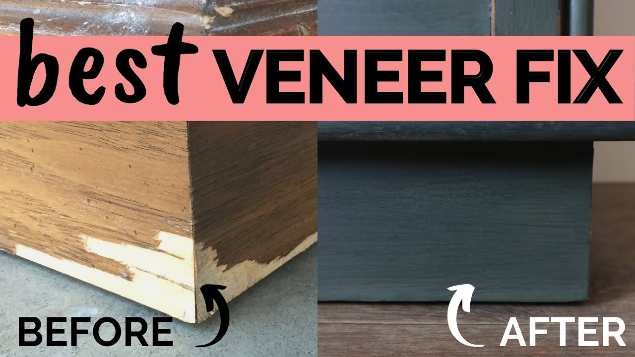 Applying wood glue under a lifted veneer edge using a metal palette knife.