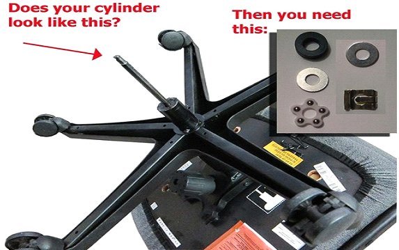 A set of tools including a mallet and wrench for office chair repair.