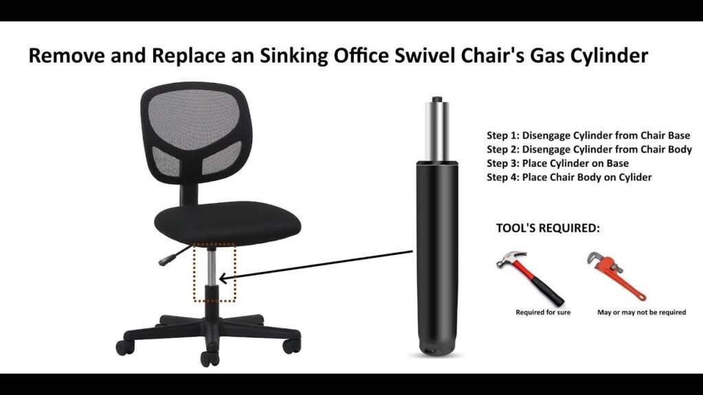Essential tools and a replacement gas cylinder for fixing an office chair.