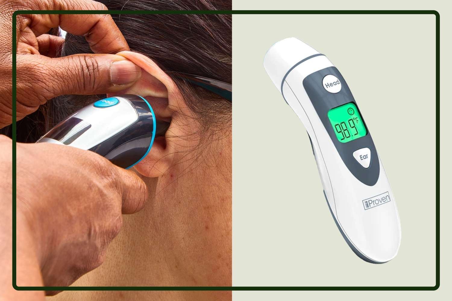 A digital probe thermometer measuring the internal temperature of cooked chicken.