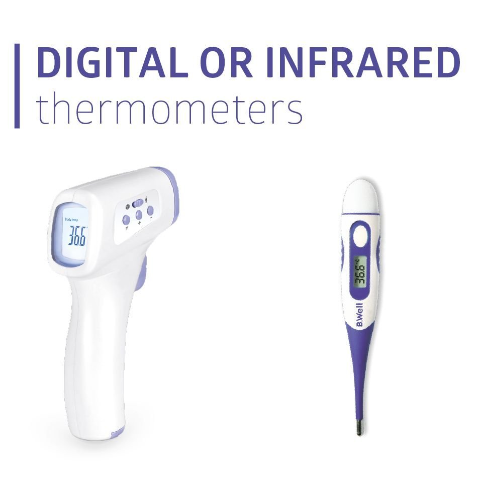 A person cleaning the sensor of an infrared thermometer with a microfiber cloth.