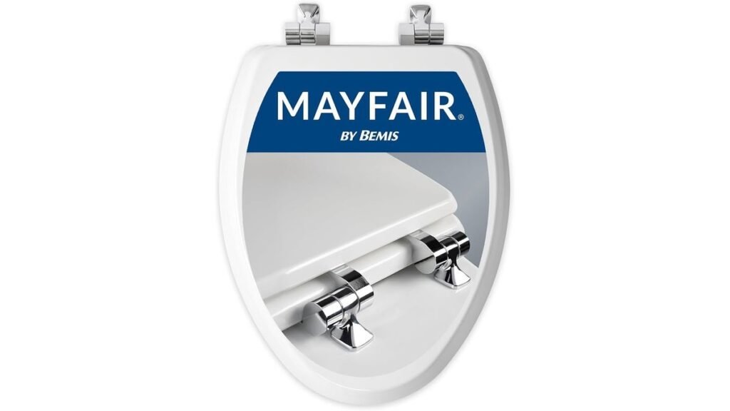 A modern Mayfair Bennett toilet seat installed in a bright, clean, contemporary bathroom.