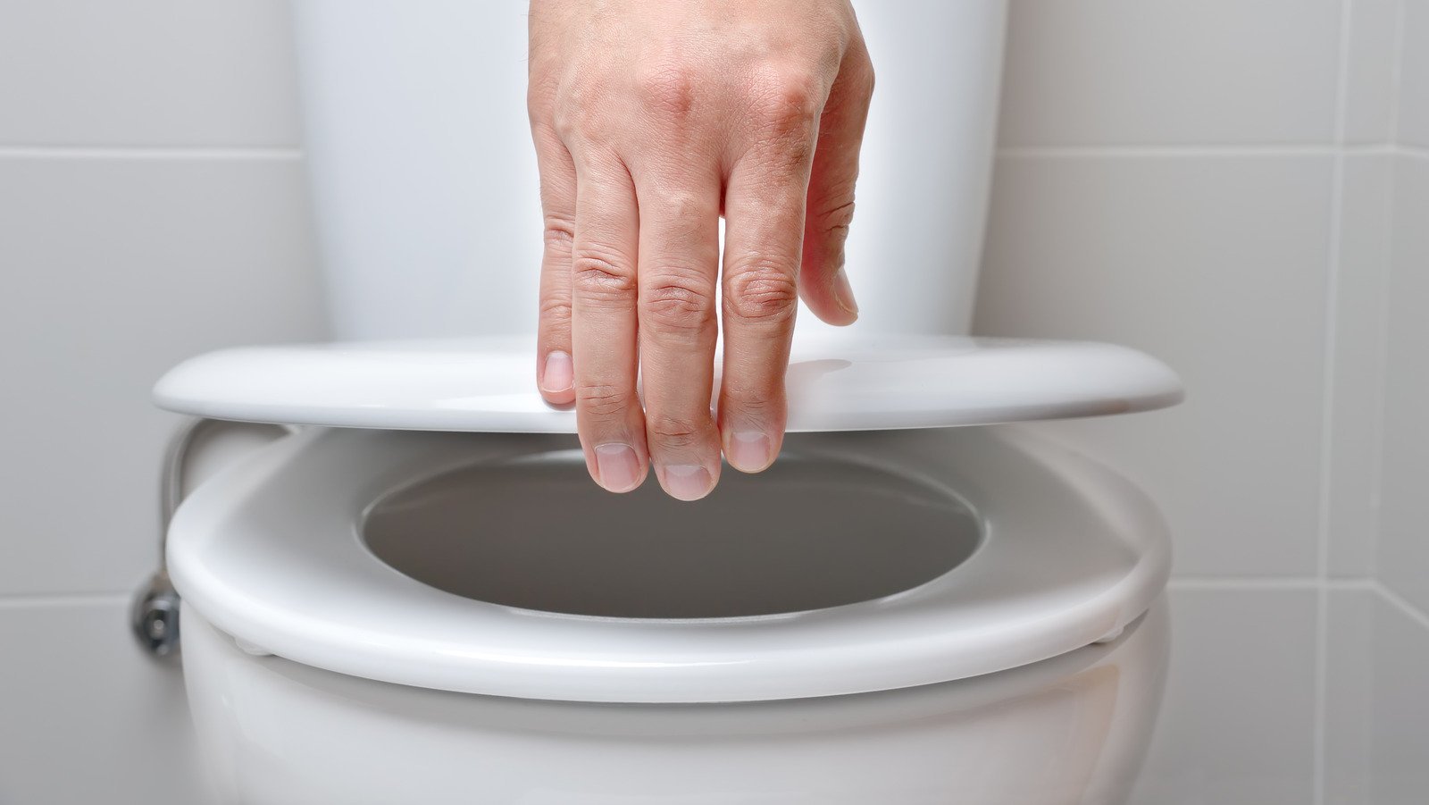 Close up of hands using a screwdriver to fix a loose toilet seat.