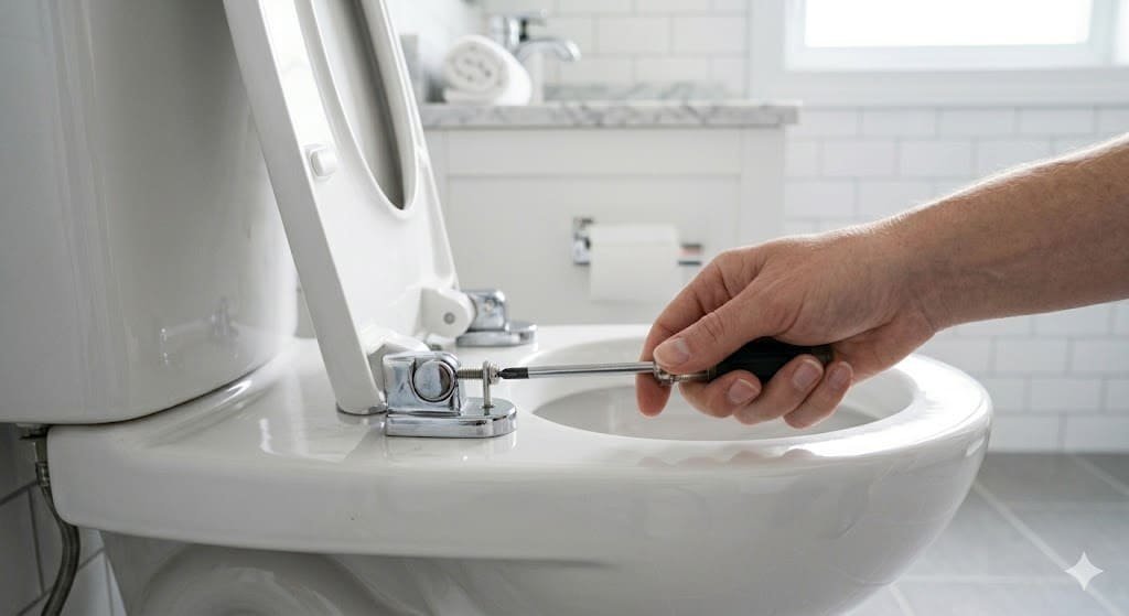 A clean modern toilet in a bathroom setting for home maintenance advice.