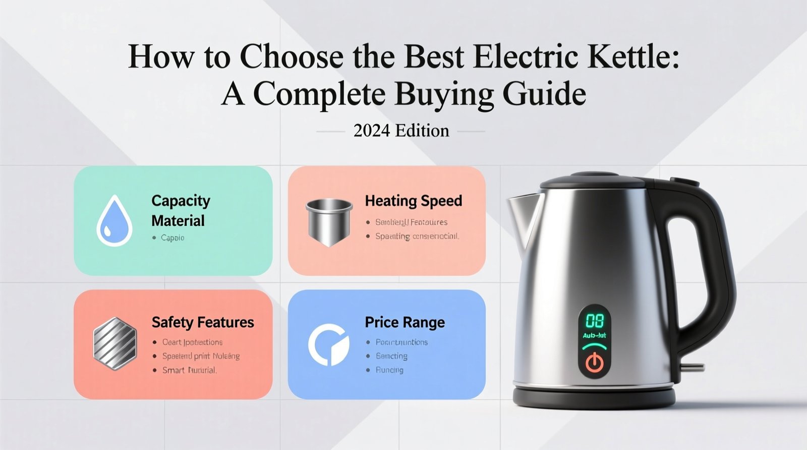 An electric kettle sitting on a marble countertop next to kitchen essentials.