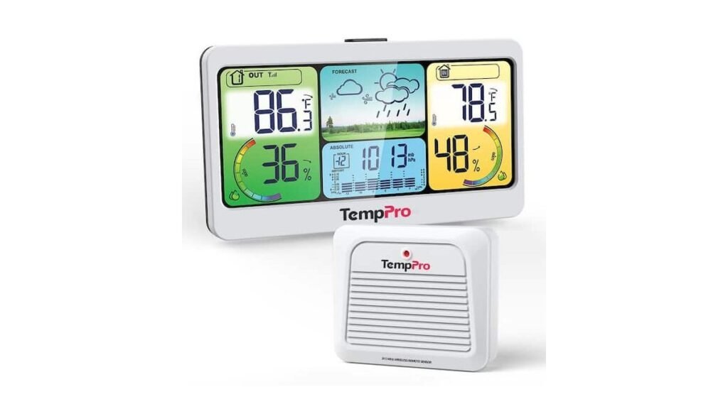 A modern digital outdoor thermometer mounted on wooden siding for accurate home temperature monitoring.