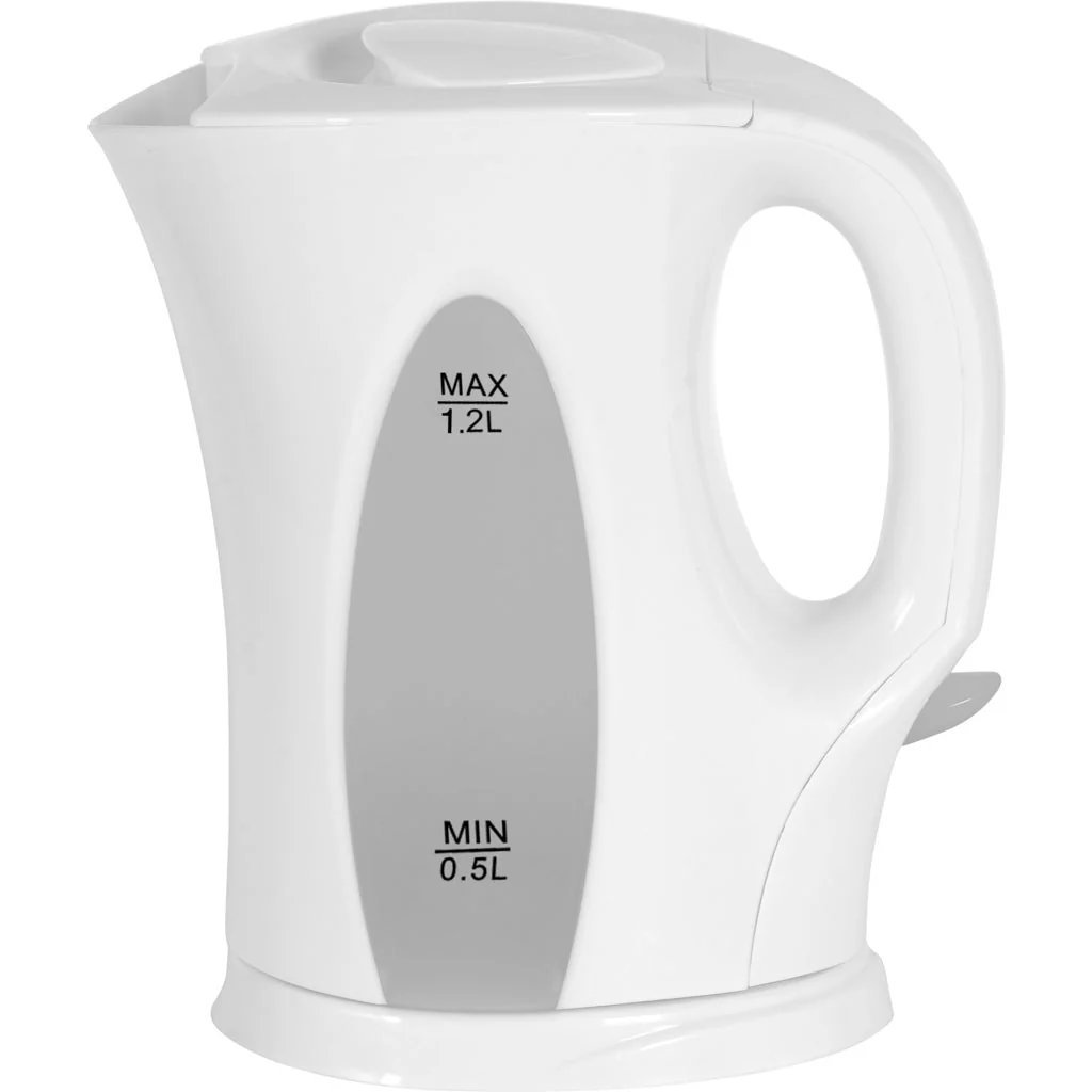 An electric kettle in a modern kitchen setting, representing common electric kettle size questions.
