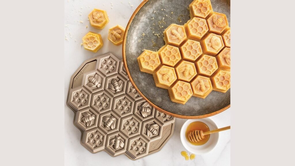 Beehive cake pan on a kitchen counter in soft natural light