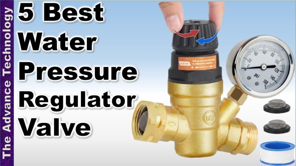 A brass pressure regulator valve sits on a workbench for residential plumbing systems.