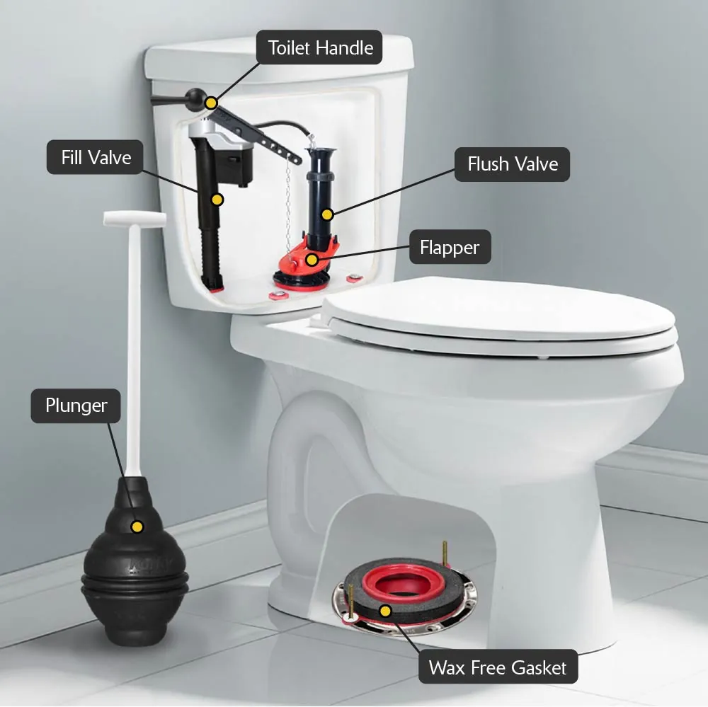 Checking the water level and refill tube during standard toilet valve maintenance.