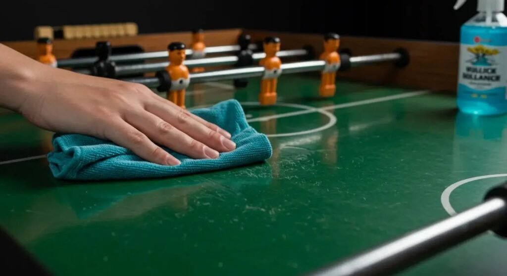 Clean foosball table in a bright modern living room setting