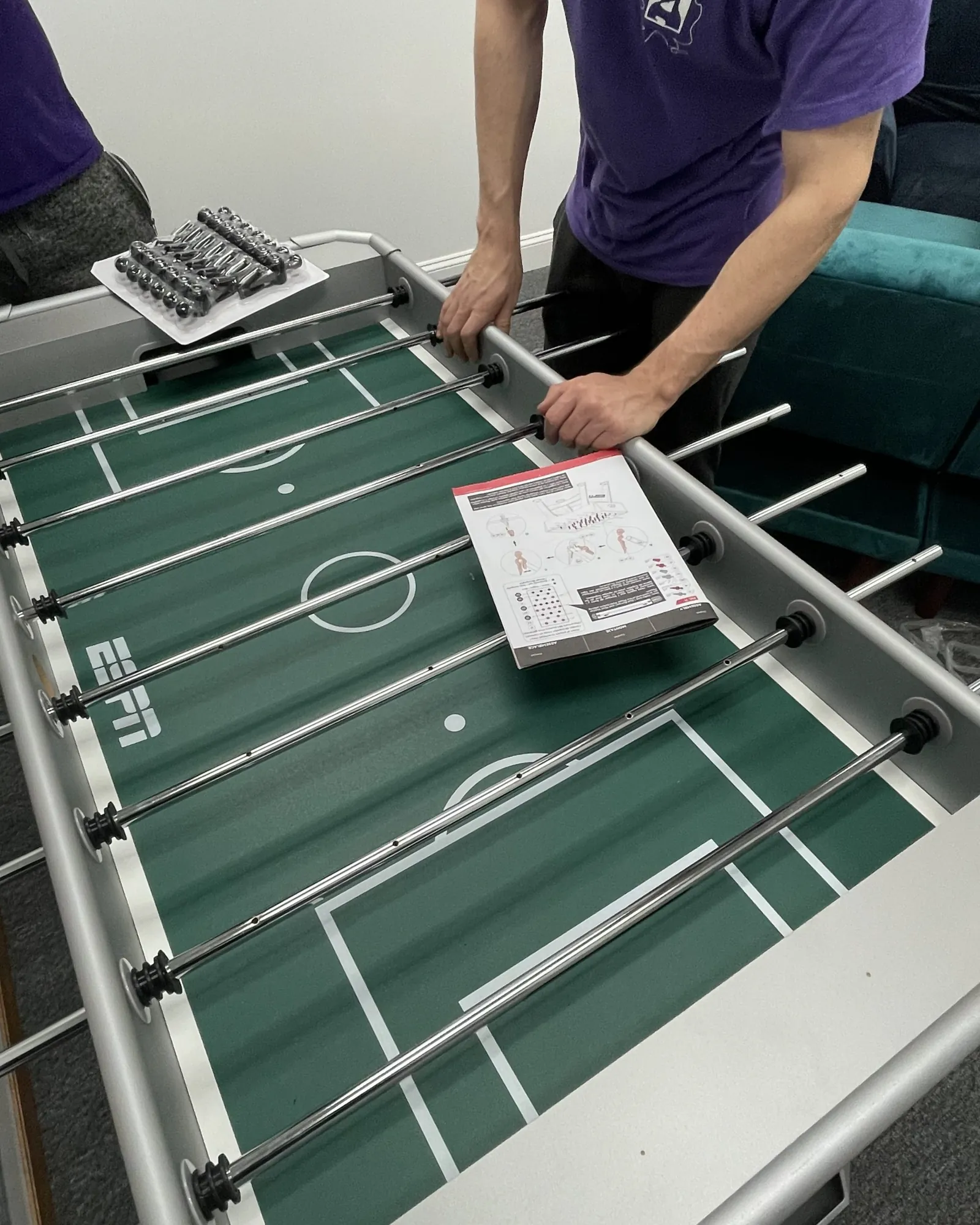 Clear hallway path shown for moving a foosball table between rooms