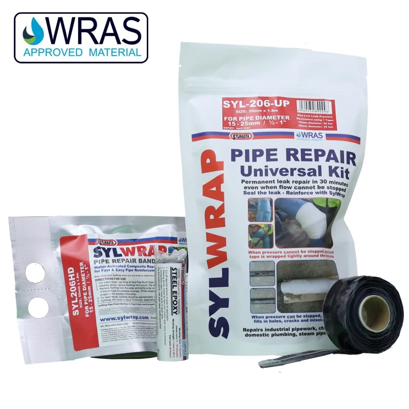 A close-up of a failed pipe repair with water leaking through the putty.