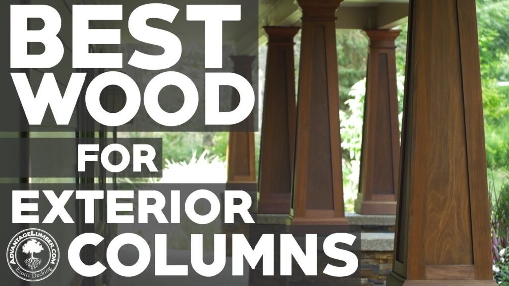 A close-up of a high-quality cedar wood column on a modern home porch.