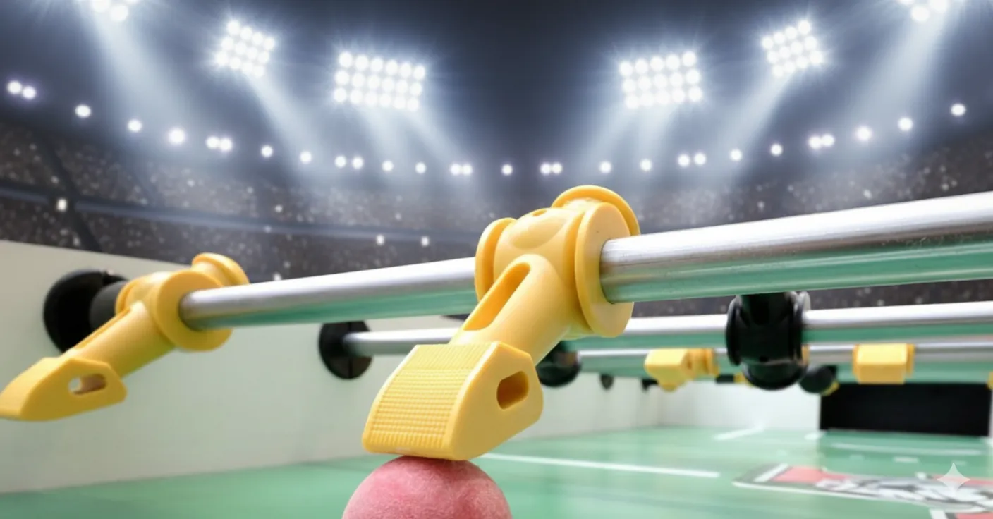 Close up of regulated foosball table dimensions showing technical standards