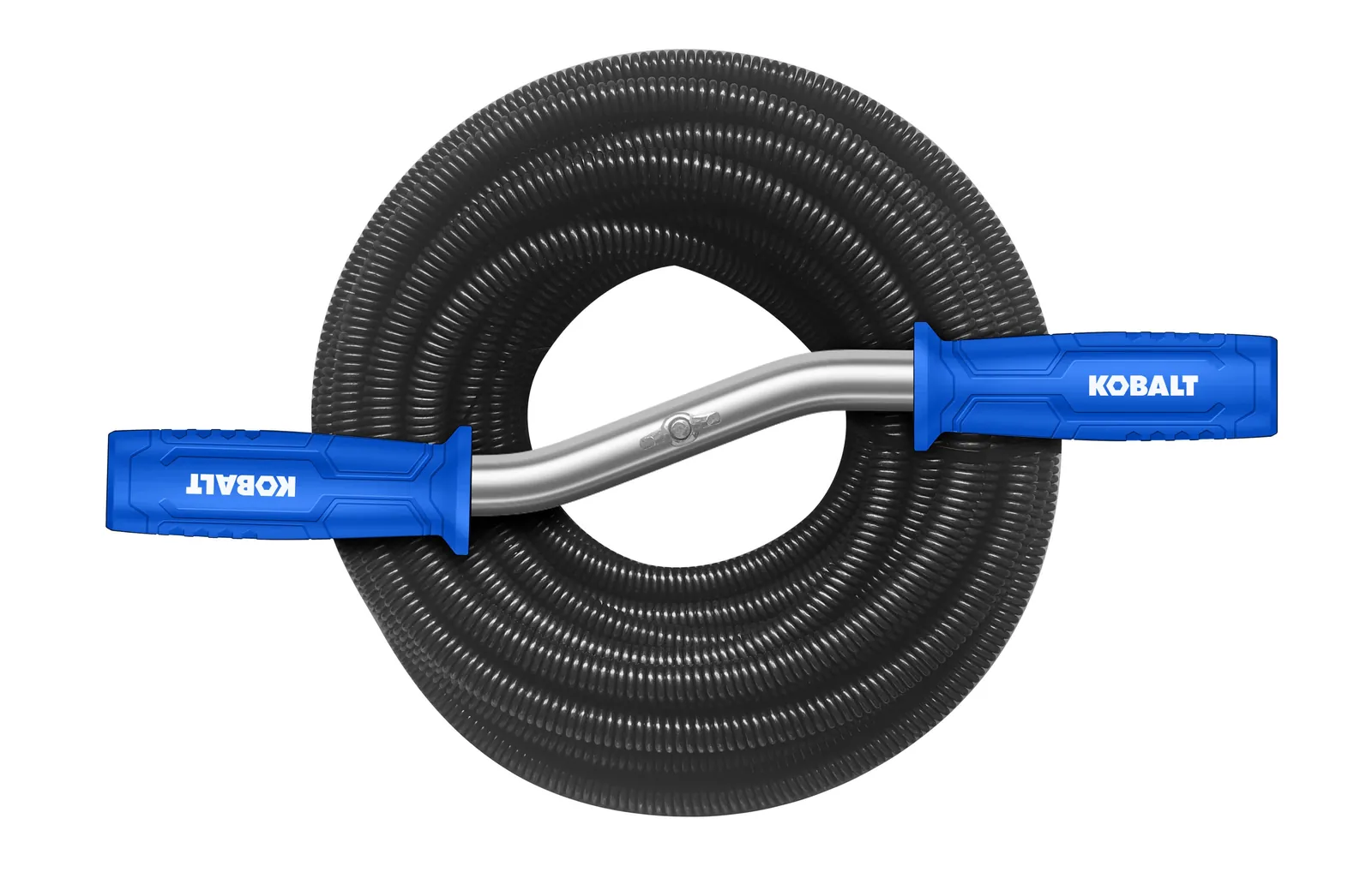 A compact 25-foot drain snake positioned next to a bathroom sink for quick repairs.