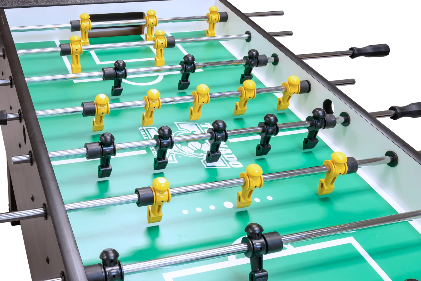 Comparison of press-fit and screw-in foosball player attachment styles.