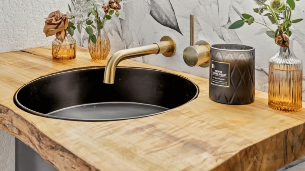 A comparison of two stylish kitchen faucets displayed on a clean marble countertop.