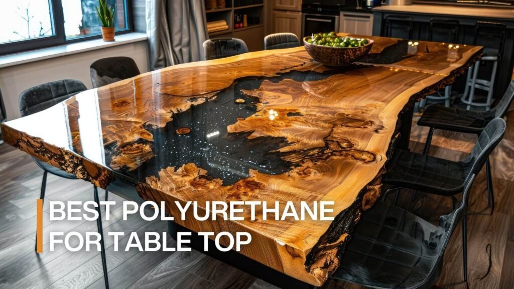 A craftsman applies a protective polyurethane finish to a beautiful wooden table top.